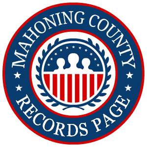 A round red, white, and blue logo with the words Mahoning County Records Page for the state of Ohio.